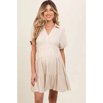 Target PinkBlush Cream Tiered Linen Maternity Dress Cream Medium