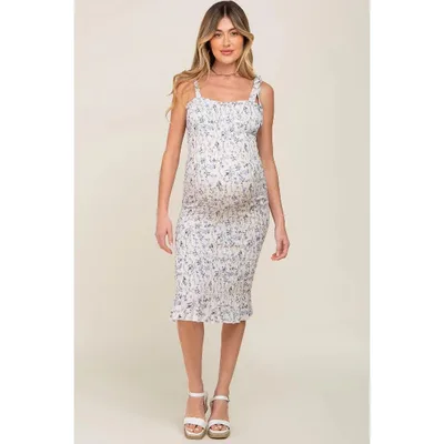 Target Pinkblush White Floral Smocked Fitted Maternity Dress Medium