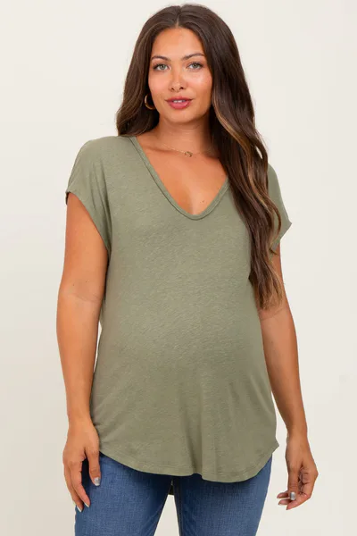 PinkBlush Green V-Neck Maternity Top