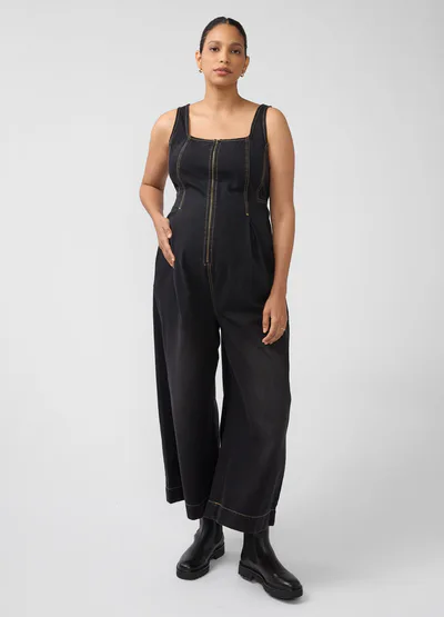 Ingrid & Isabel Zip Front Drapey Denim Maternity Jumpsuit