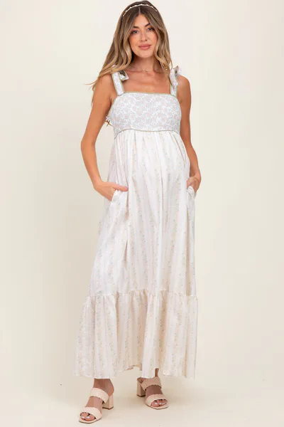 PinkBlush Peach Floral Cotton Maternity Dress