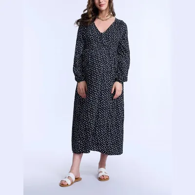 Target Womens Long Sleeve Button Front Maternity Midi Dress - Black Ditsy Floral - Size: Small - Motherhood Maternity