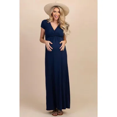 Target PinkBlush PinkBlush Petite Navy Draped Maternity/Nursing Maxi Dress Navy Small
