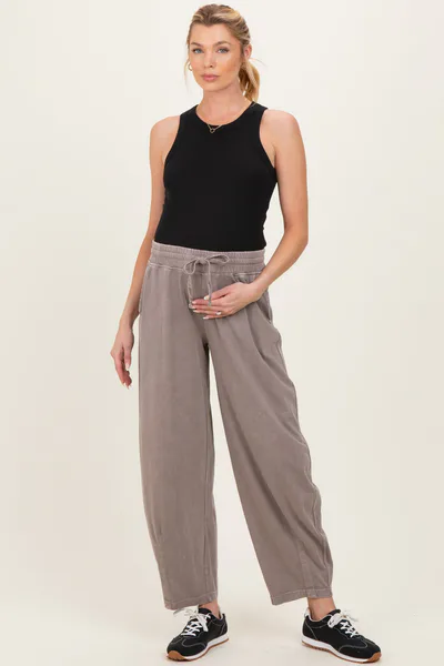PinkBlush Mocha Mineral Wash Barrel Leg Maternity Lounge Pants