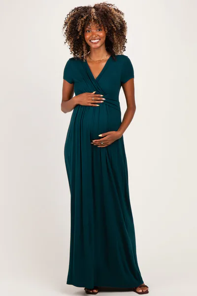 PinkBlush PinkBlush Hunter Green Draped Maternity/Nursing Maxi Dress