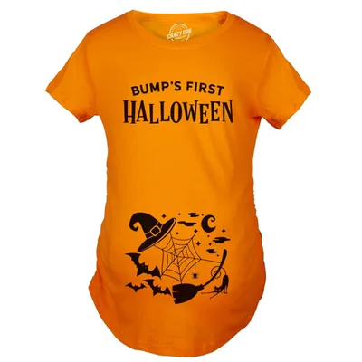 Target Maternity Bumps First Halloween Pregnancy T Shirt Scary October Tee for Ladies - Crazy Dog Maternity T Shirt For Halloween Season Orange S