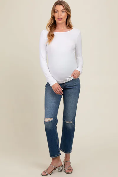 PinkBlush Blue Distressed Knee Slim Fit Maternity Jeans