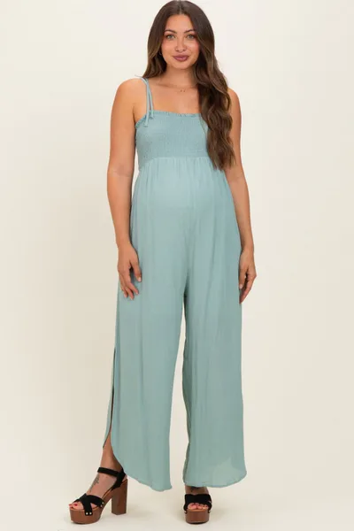 PinkBlush Sage Smocked Wide Leg Adjustable Strap Maternity Jumpsuit
