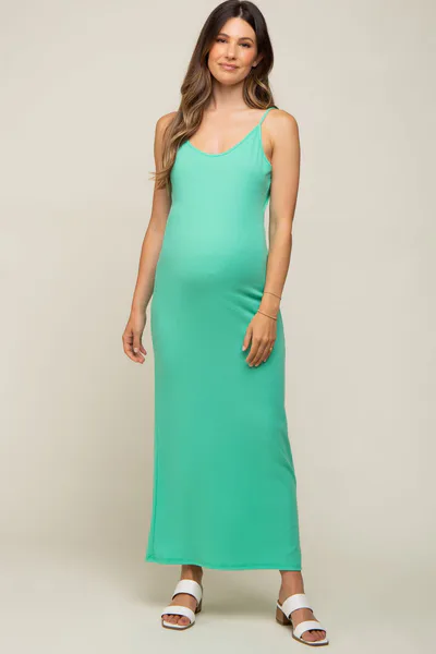PinkBlush Mint Ribbed Sleeveless Maternity Maxi Dress