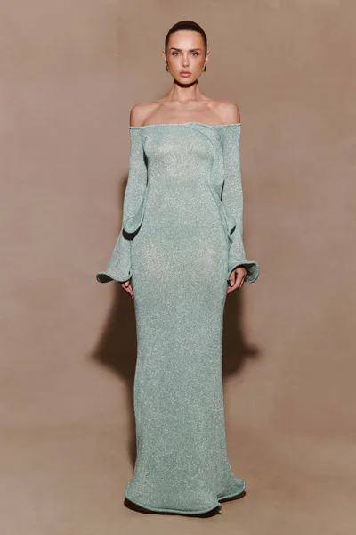 MESHKI Sandrine Lurex Knit Maxi Dress - Aqua