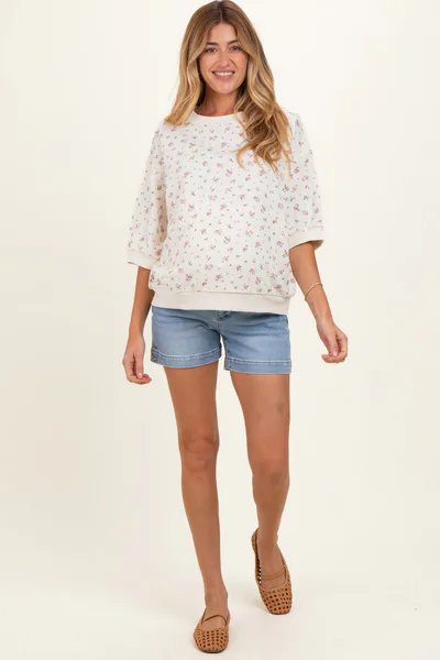 PinkBlush Blue Medium Wash Maternity Denim Shorts