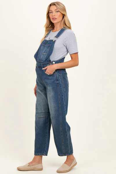 PinkBlush Dark Wash Denim Barrel Maternity Overalls