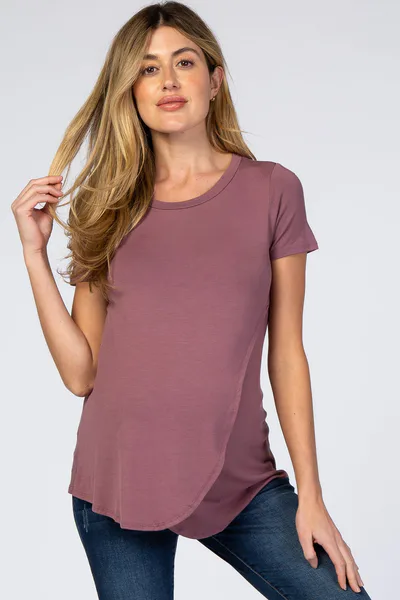 PinkBlush Mauve Layered Wrap Front Maternity Nursing Top