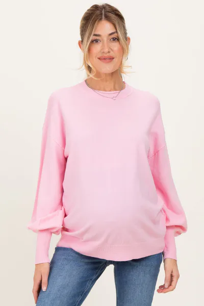 PinkBlush Light Pink Fine Knit Balloon Sleeve Maternity Sweater
