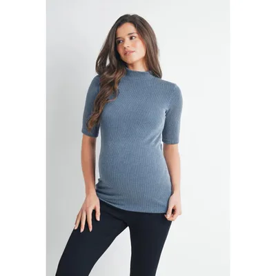 Target Hello Miz Womens Ribbed Mock Neck Elbow Sleeve Maternity Top - Denim - Small