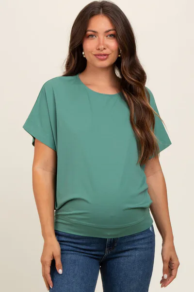 PinkBlush Green Round Neck Dolman Sleeve Maternity Top