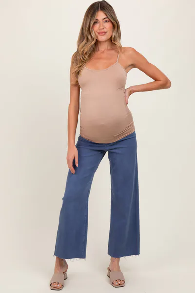 PinkBlush Blue Raw Hem Wide Leg Maternity Jeans