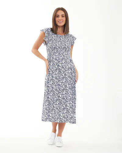 Ripe Maternity x Joyce Shirred Dress  White / Navy