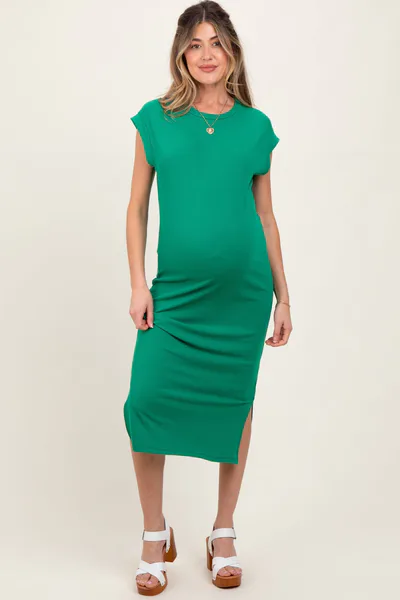PinkBlush Green Basic Dolman Sleeve Maternity Midi Dress