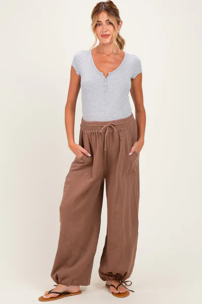 PinkBlush Latte Tie Hem Maternity Pants