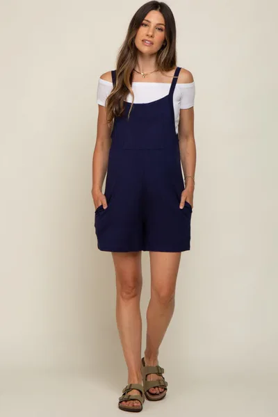 PinkBlush Navy Blue Front Pocket Overall Knit Maternity Romper
