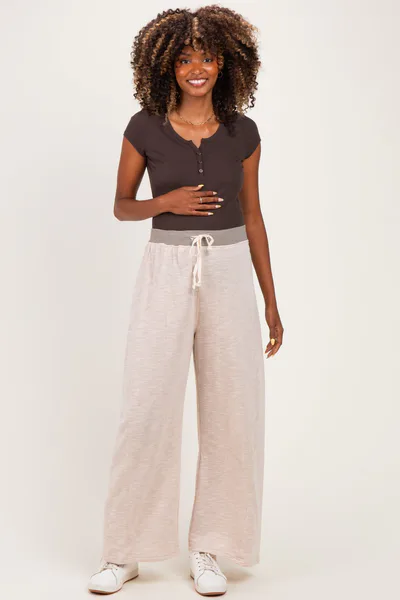 PinkBlush Oatmeal Contrast Waist Drawstring Maternity Pants