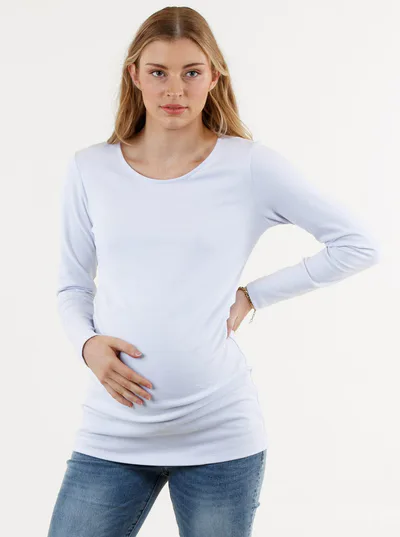 Angel Maternity Basic White Long Sleeve Cotton Maternity Top