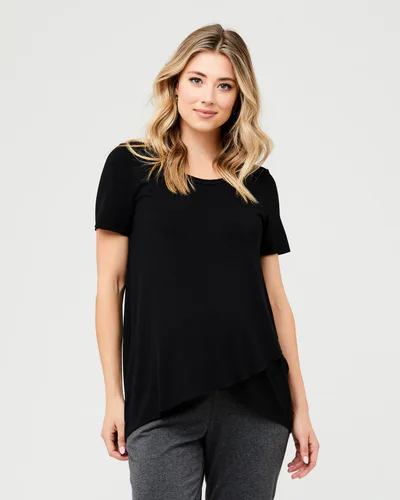 Ripe Maternity Short Sleeve Raw Edge Nursing Top Black