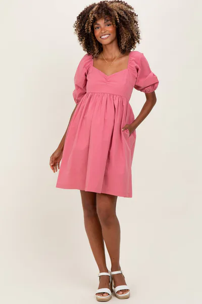 PinkBlush Mauve Sweetheart Neckline Puff Sleeve Maternity Dress