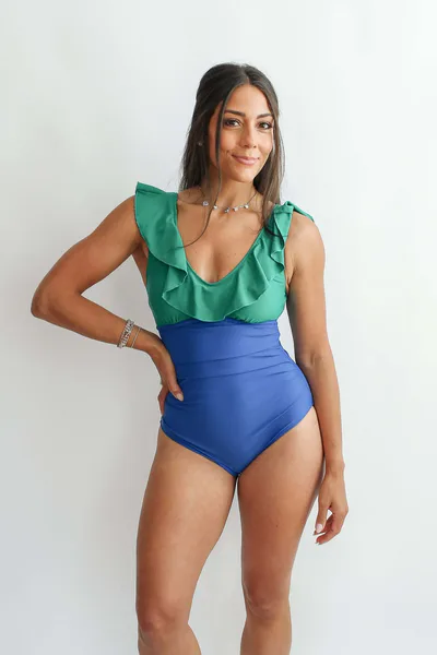 Milk & Baby Lace Up Ruffle Neck One Piece Breastfeeding Swimsuit (Final Sale)