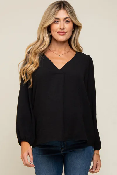 PinkBlush Black Long Puff Sleeve Maternity Blouse Top
