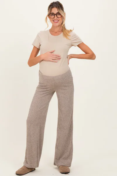 PinkBlush Beige Brushed Knit Flare Leg Maternity Pants