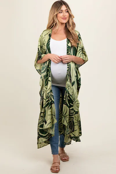 PinkBlush Green Tropical Print Long Maternity Cover Up