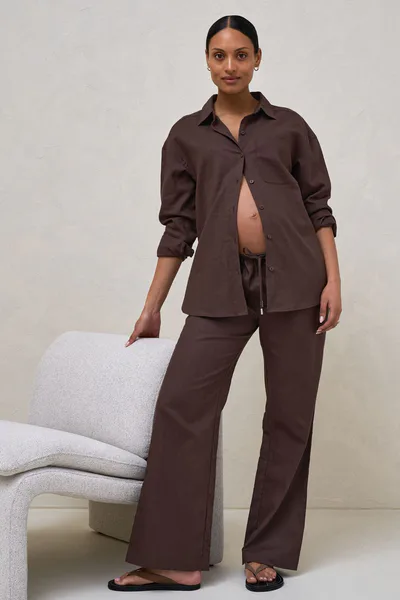 Bae the Label Timeless Wide Leg Linen Pant - Chocolate