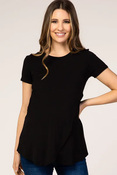 PinkBlush Black Layered Wrap Front Maternity Nursing Top