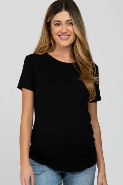 PinkBlush Black Basic Short Sleeve Maternity Top