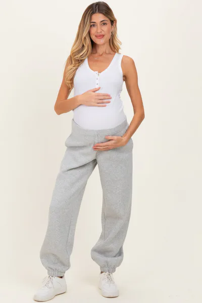 PinkBlush Heather Grey Fleece Maternity Sweatpants