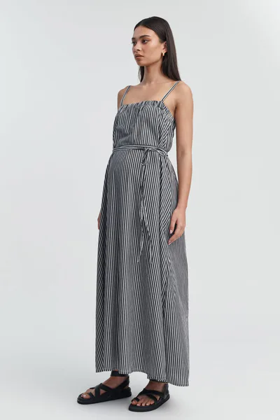 Legoe Heritage Strapless Relaxed Dress (Black/Ivory Stripe) - FINAL SALE