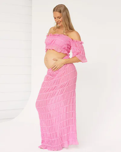 Angel Maternity Marisol 2 piece Maternity Photoshoot Dress in Candy Pink