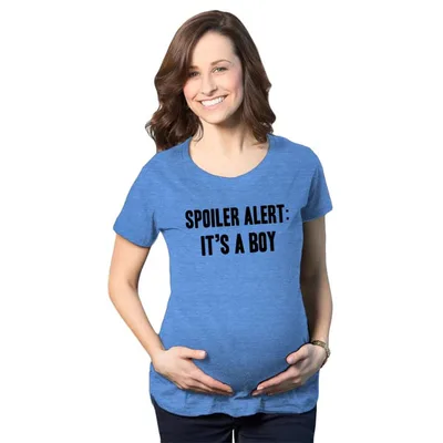 Target Maternity Spoiler Alert It's a Boy Funny Gender Reveal Pregnancy Announcement T shirt - Crazy Dog Maternity T Shirt with Fun Design Royal M