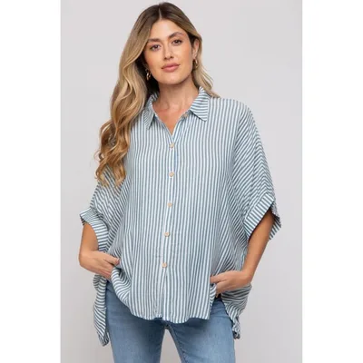 Target PinkBlush Teal Striped Button Up Dolman Maternity Top Teal Large/X-Large