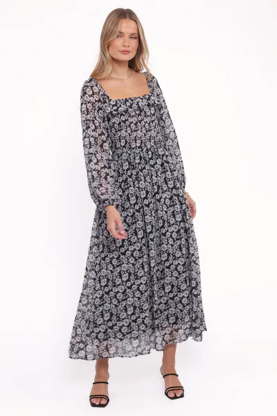 Petal & Pup Faith Long Sleeve Maxi Dress - Black Floral