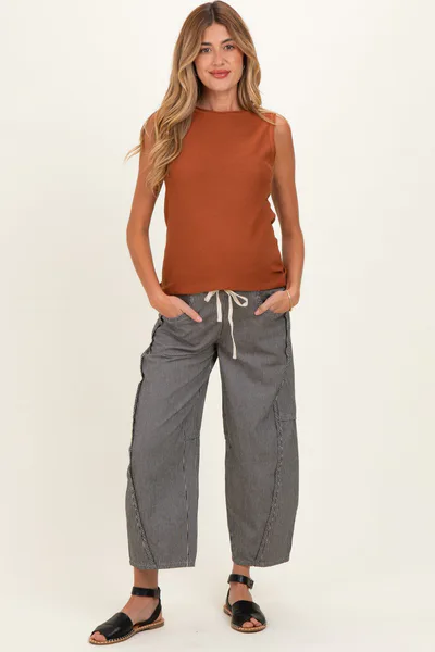 PinkBlush Black Striped Relaxed Fit Maternity Pants