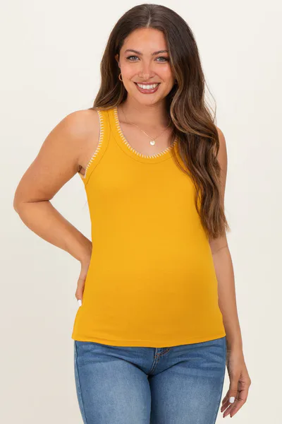 PinkBlush Mustard Brushed Knit Stitch Detail Maternity Tank Top
