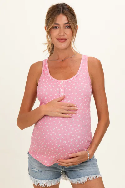 PinkBlush Pink Floral Pointelle Knit Maternity Tank Top