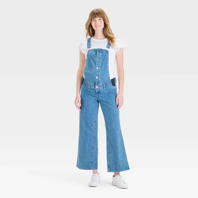 Target Sailor Maternity Overalls - Isabel Maternity by Ingrid & Isabel™ Medium Wash 12: Cotton Blend, Denim, Wide Leg, Ankle Length