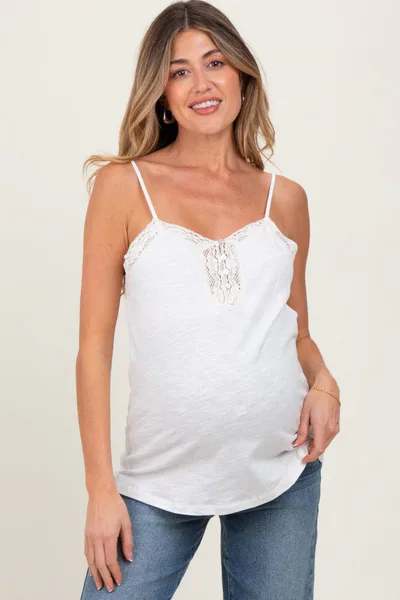 PinkBlush White Crochet Lace Button Detail Maternity Tank