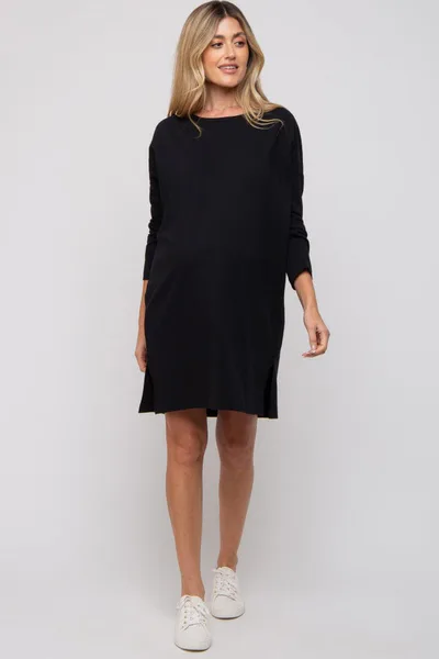 PinkBlush Black Long Sleeve Maternity Shirt Dress