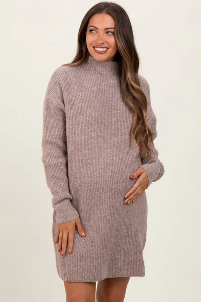 PinkBlush Mocha Mock Neck Maternity Mini Sweater Dress