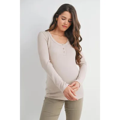Target Hello Miz Womens Long Sleeve Henley Maternity Nursing Top - Taupe - Medium